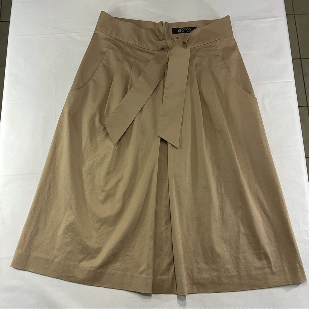 Kasper Tan Midi Skirt with Front Tie